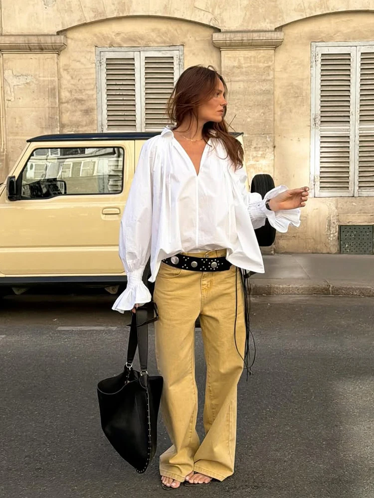 Tie Front Shirt - Camicetta da donna bianca con scollo