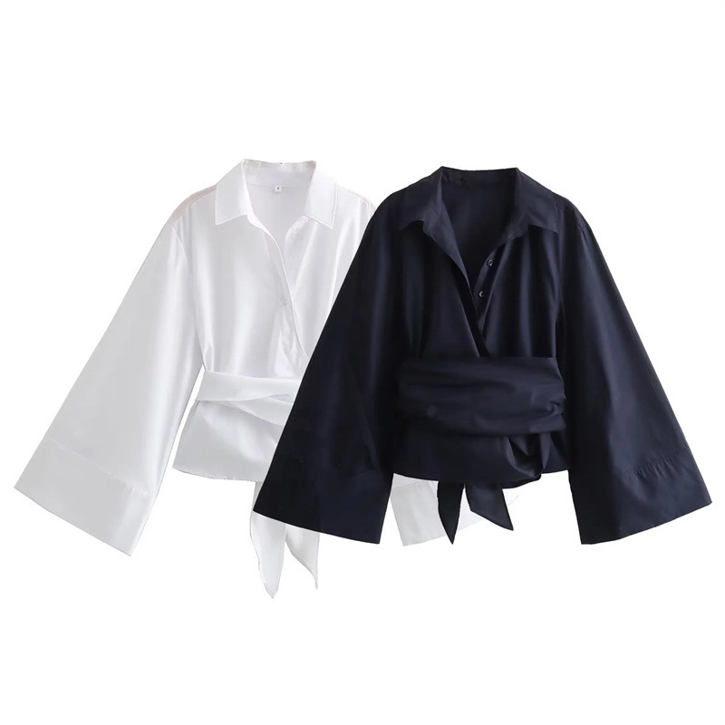 Tie Front Shirt - Camicette Kimono a maniche lunghe da