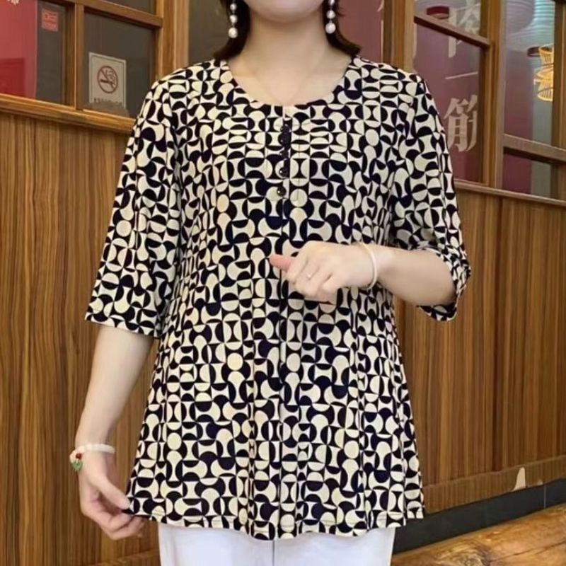 Summer Clothing For 60 Year Old Woman - T-shirt stampata Vintage Casual pieghe larghe